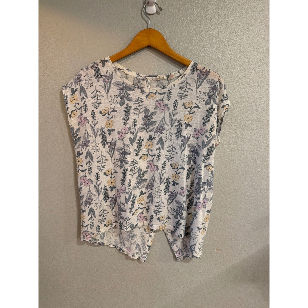 Rachel Ashwell Linen Floral Top Womens Medium Button‎ Back Shabby Chic Botanical